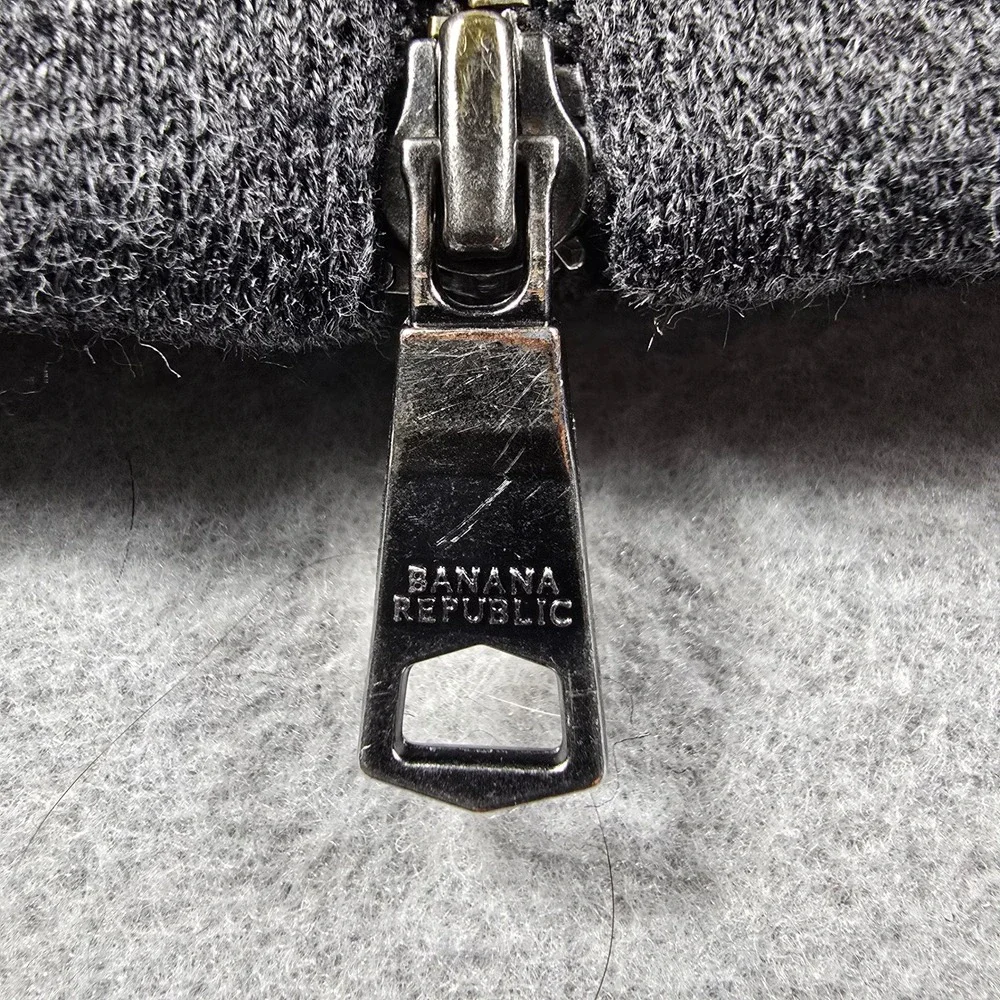 Banana Republic Bomber Sweater Mens Large Gray Double Full Zip Pockets